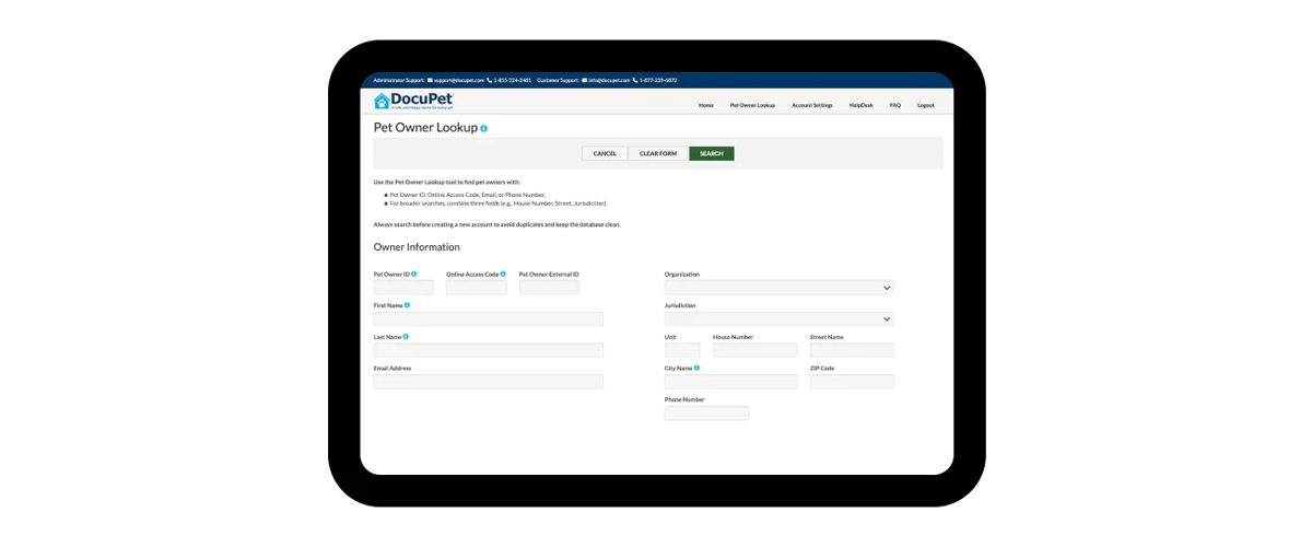Pet Lookup DocuPet Pet Registry